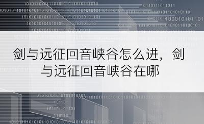 剑与远征回音峡谷怎么进，剑与远征回音峡谷在哪