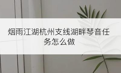 烟雨江湖杭州支线湖畔琴音任务怎么做