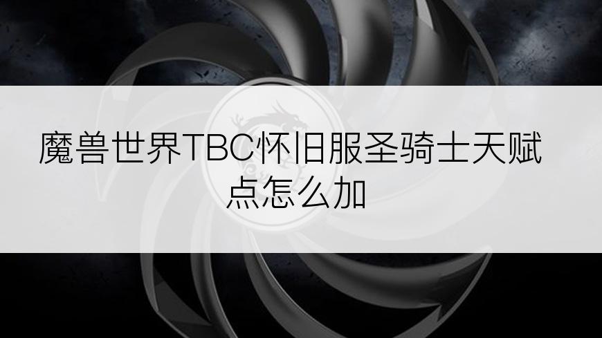 魔兽世界TBC怀旧服圣骑士天赋点怎么加