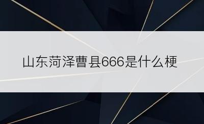 山东菏泽曹县666是什么梗