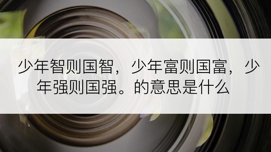 少年智则国智，少年富则国富，少年强则国强。的意思是什么