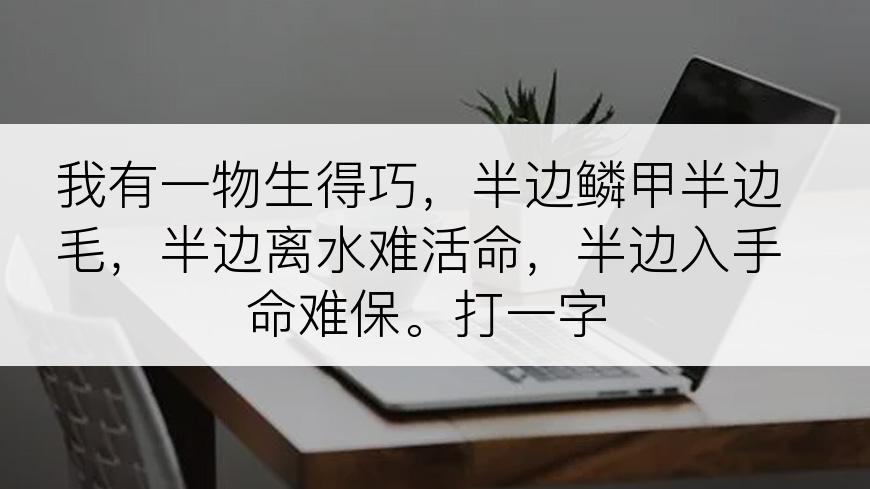 我有一物生得巧，半边鳞甲半边毛，半边离水难活命，半边入手命难保。打一字
