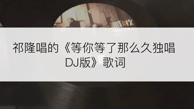 祁隆唱的《等你等了那么久独唱DJ版》歌词