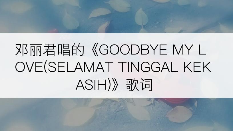 邓丽君唱的《GOODBYE MY LOVE(SELAMAT TINGGAL KEKASIH)》歌词