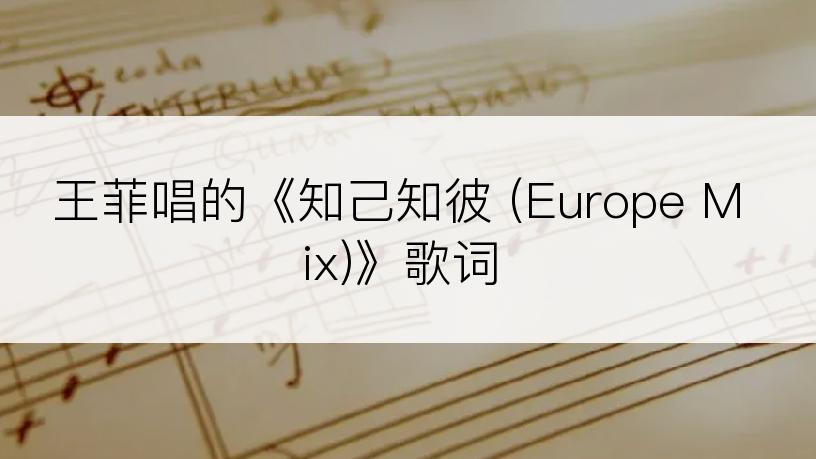 王菲唱的《知己知彼 (Europe Mix)》歌词