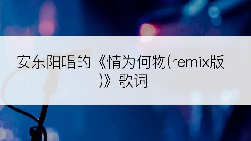 安东阳唱的《情为何物(remix版)》歌词