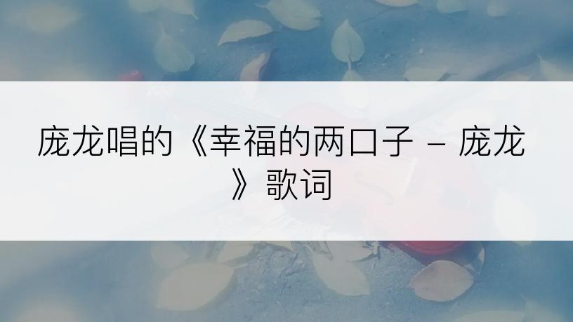 庞龙唱的《幸福的两口子 - 庞龙》歌词