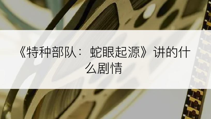 《特种部队：蛇眼起源》讲的什么剧情