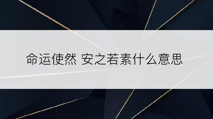命运使然 安之若素什么意思