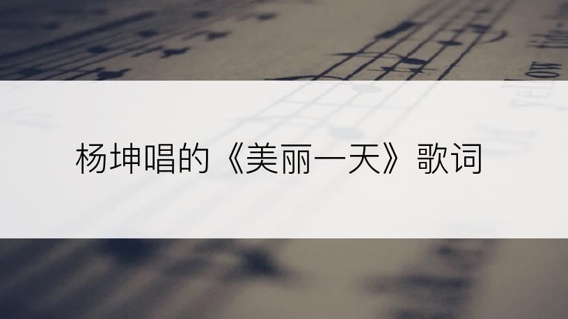 杨坤唱的《美丽一天》歌词