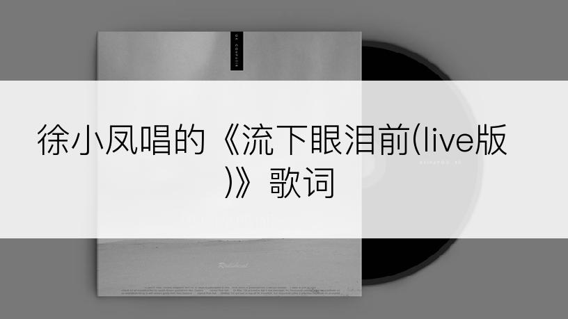 徐小凤唱的《流下眼泪前(live版)》歌词