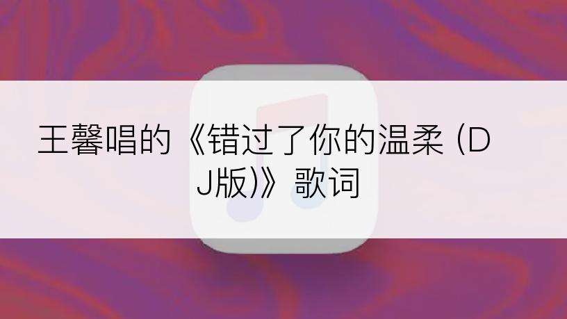 王馨唱的《错过了你的温柔 (DJ版)》歌词
