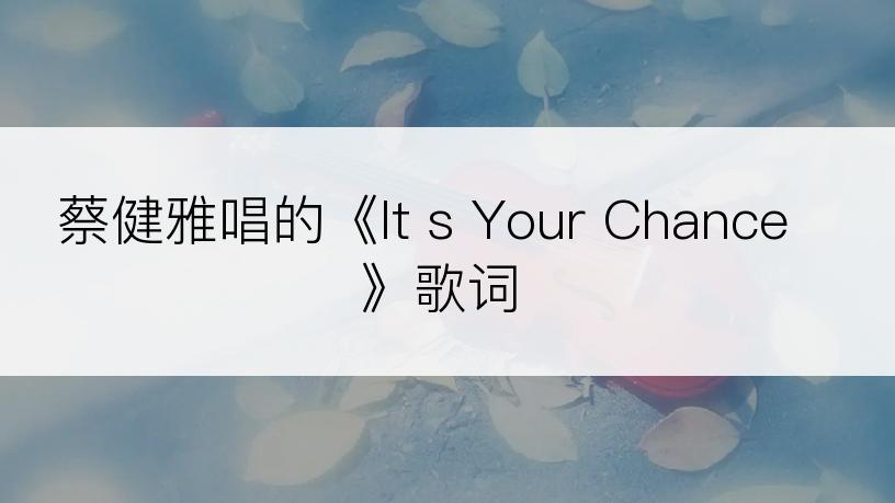 蔡健雅唱的《It s Your Chance》歌词