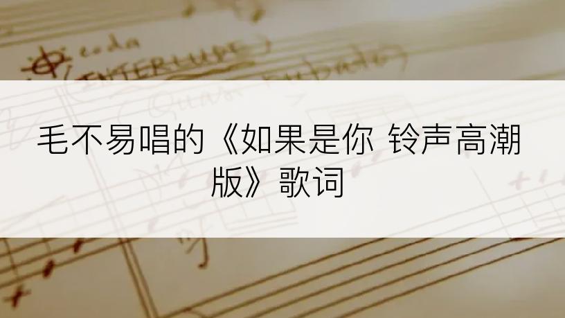 毛不易唱的《如果是你 铃声高潮版》歌词