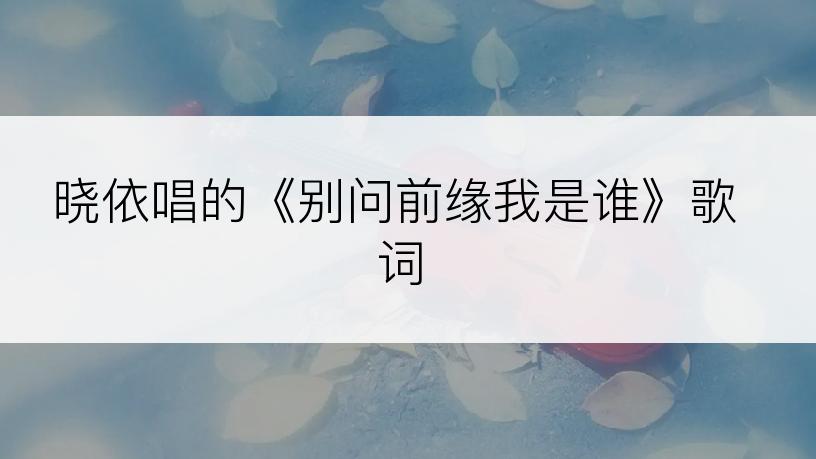 晓依唱的《别问前缘我是谁》歌词