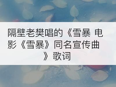 隔壁老樊唱的《雪暴 电影《雪暴》同名宣传曲》歌词