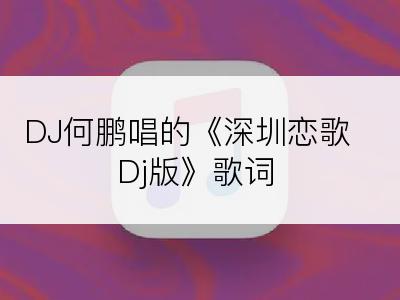 DJ何鹏唱的《深圳恋歌Dj版》歌词