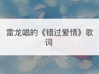 雷龙唱的《错过爱情》歌词