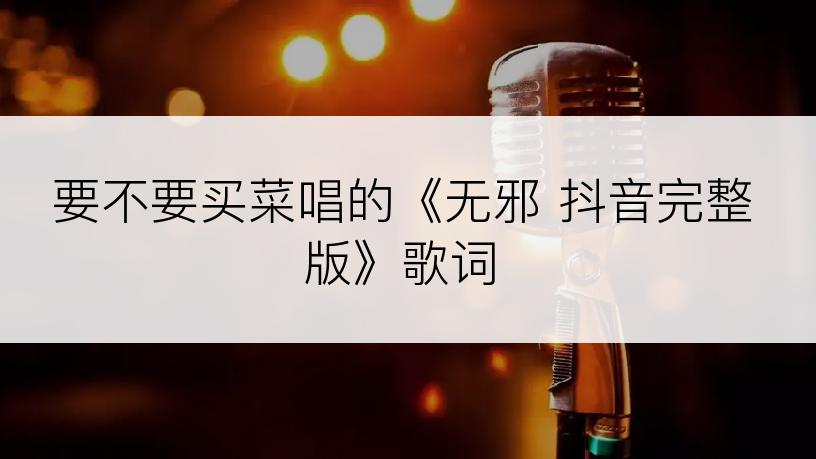 要不要买菜唱的《无邪 抖音完整版》歌词