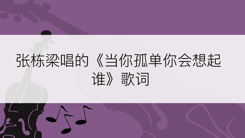 张栋梁唱的《当你孤单你会想起谁》歌词