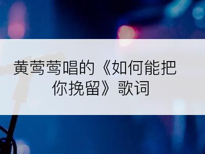 黄莺莺唱的《如何能把你挽留》歌词