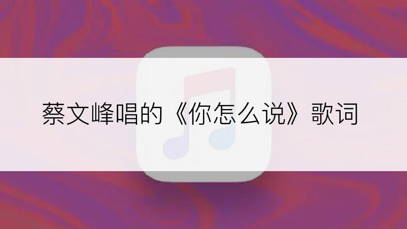 蔡文峰唱的《你怎么说》歌词