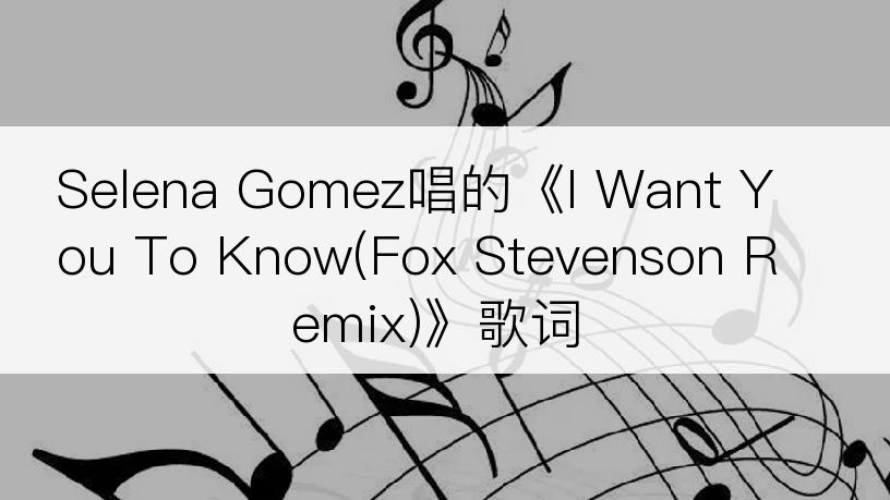 Selena Gomez唱的《I Want You To Know(Fox Stevenson Remix)》歌词