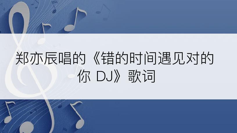 郑亦辰唱的《错的时间遇见对的你 DJ》歌词