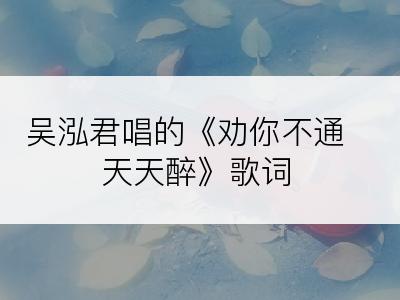 吴泓君唱的《劝你不通天天醉》歌词