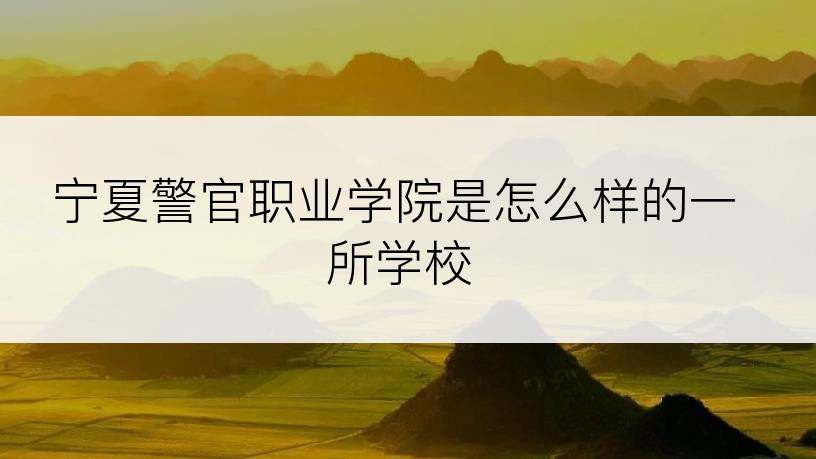 宁夏警官职业学院是怎么样的一所学校
