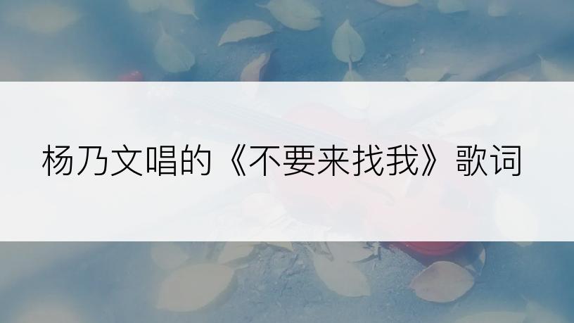 杨乃文唱的《不要来找我》歌词