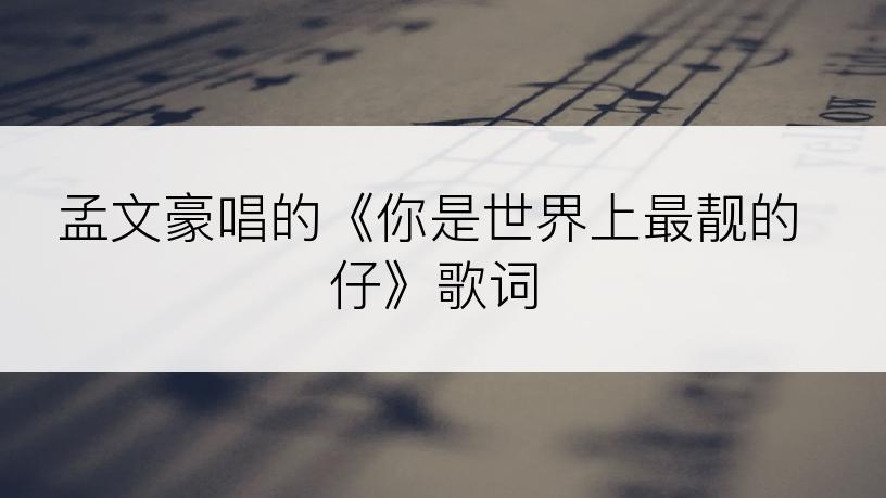 孟文豪唱的《你是世界上最靓的仔》歌词