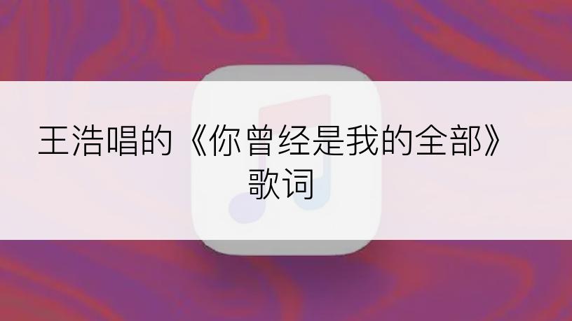 王浩唱的《你曾经是我的全部》歌词