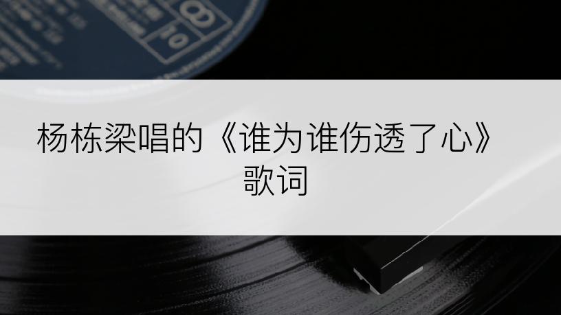 杨栋梁唱的《谁为谁伤透了心》歌词