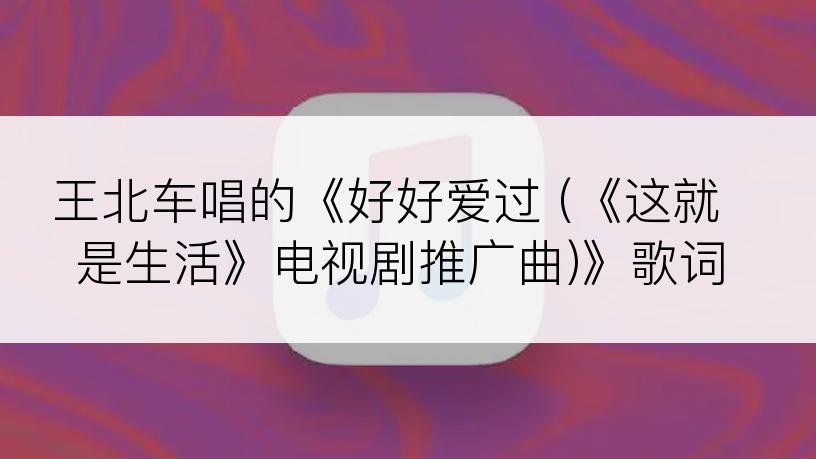 王北车唱的《好好爱过 (《这就是生活》电视剧推广曲)》歌词